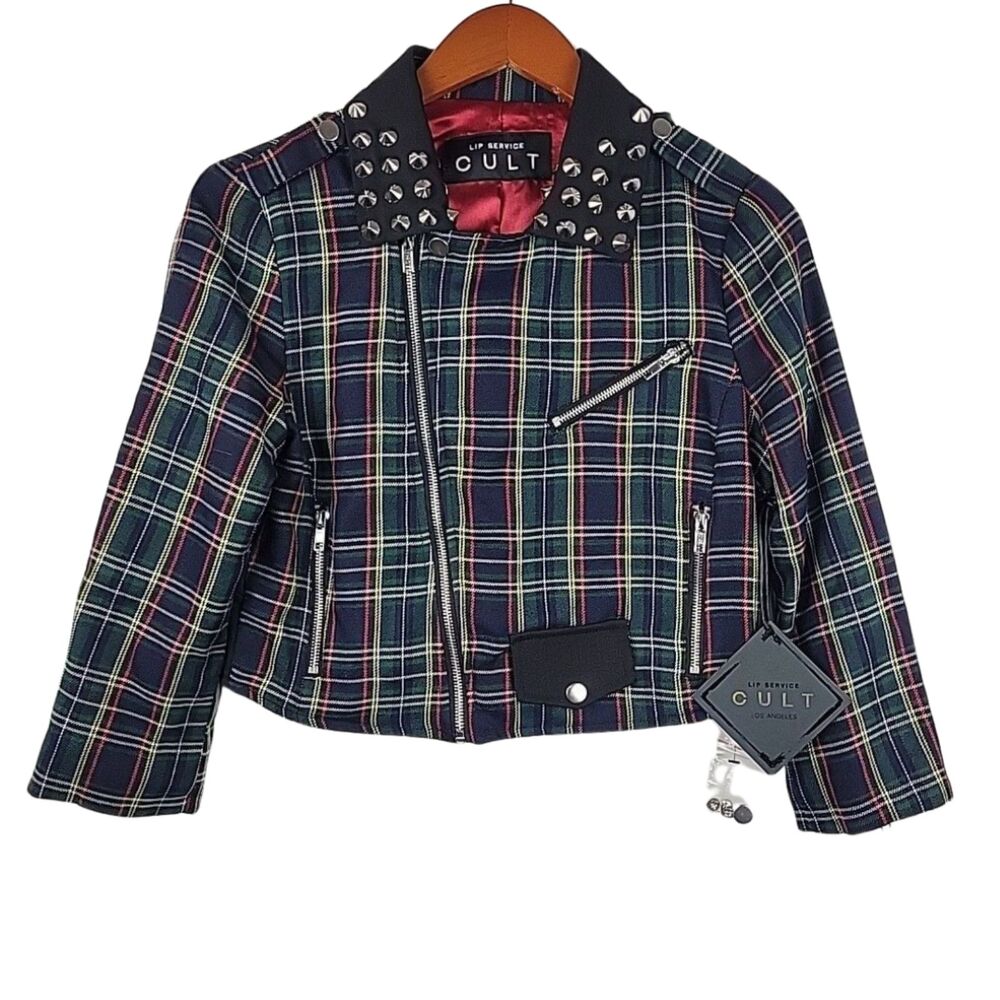 Lip Service Cult Jacket Womens Medium Tartan Plaid Studded Punk Goth 90's Y2K